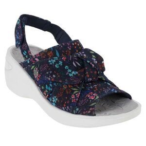 Bzees 9 Daisy Floral Sandals Women’s Wedge Comfort Shoes Navy Blue